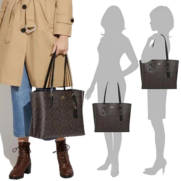 Coach Mollie Signature Coated Canvas Leather Brown/Black Shoulder Tote MSRP $428 - Picture 3 of 15